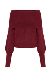 Charlotte Off Shoulder Knit Long Sleeve Top - Merlot